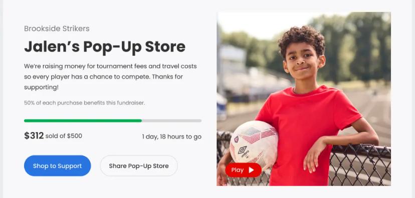 A soccer fundraiser showcasing Jalen's Double Good Pop-Up Store raising funds for his soccer team.